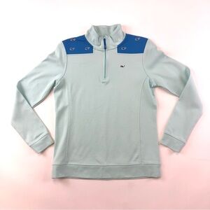 Vineyard Vines mint quarter zip mini whale blue yoke pullover XS